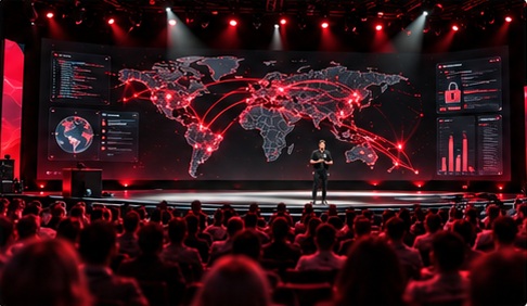 Cybersecurity conference stage concept